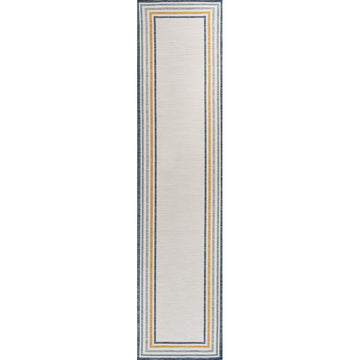 Pollux Classic Coastal Mitred Stripe Reversible Machine-Washable Indoor/Outdoor Area Rug